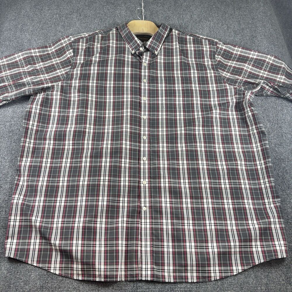 Oak Hill Big & Tall Plaid Button-Down Shirt 5XLT Gray Red